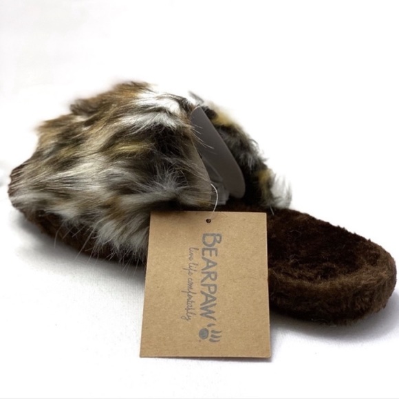 Bearpaw Plush Slippers Leopard Print Faux Fur Slides Brown Size Large 9/… - Picture 2 of 8